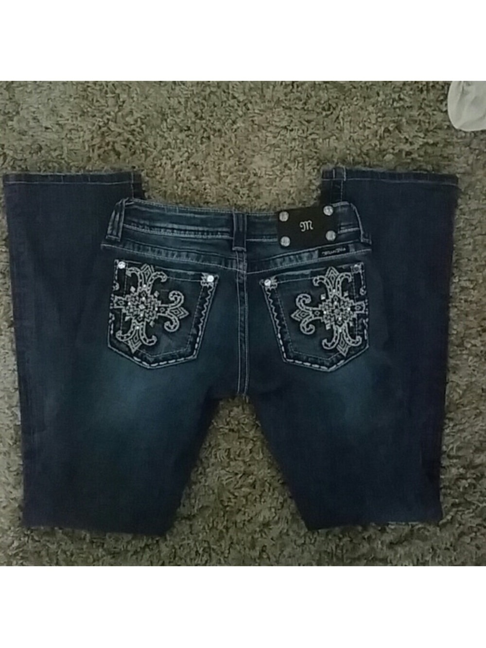 Miss Me Dark Blue Bootcut Jeans with Silver Embroidered Back Pockets